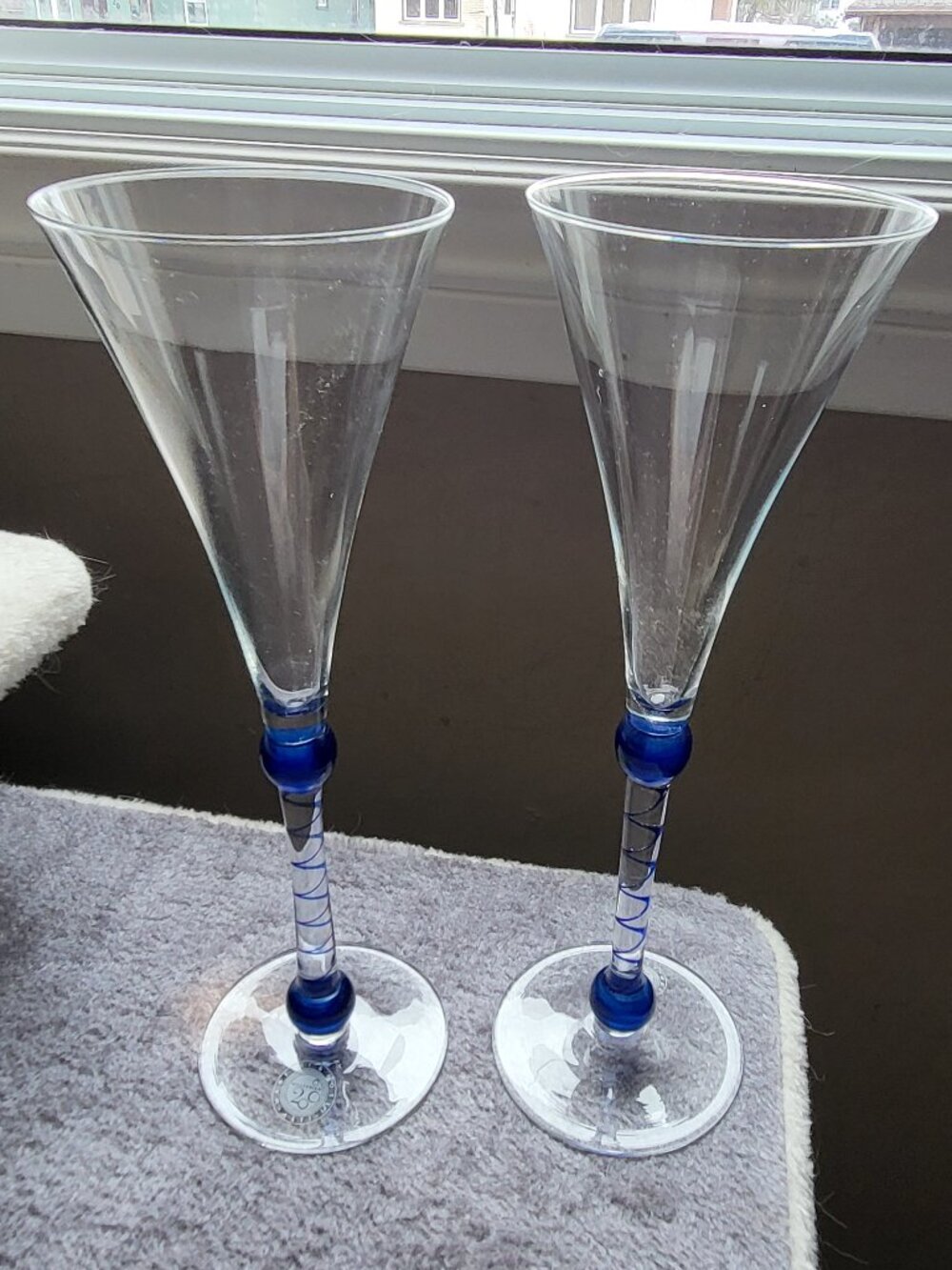 Martini & Rossi Asti Millenium 2000 Crystal Art Glass Champagne Flutes 9.5" H